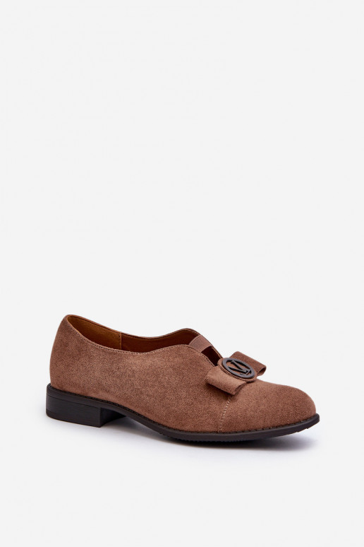 Women's Shoes Made of Eco Suede on a Low Heel With a Decoration, Brown Hadiena Women's Shoes Made of Eco Suede on a Low Heel With a Decoration, Brown Hadiena