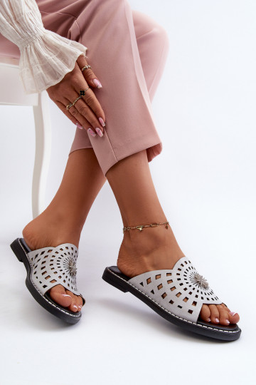 Shiny Women's Flat Sandals with Silver Ornament Ebirena 2