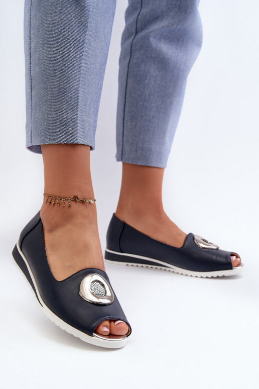 Women's Pumps with Eco Leather Decoration Navy Blue Biolita Women's Pumps with Eco Leather Decoration Navy Blue Biolita