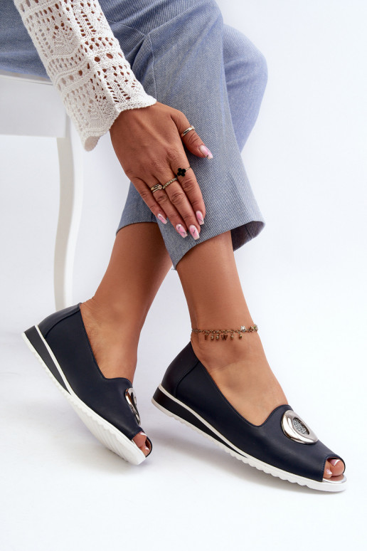Women's Pumps with Eco Leather Decoration Navy Blue Biolita Women's Pumps with Eco Leather Decoration Navy Blue Biolita