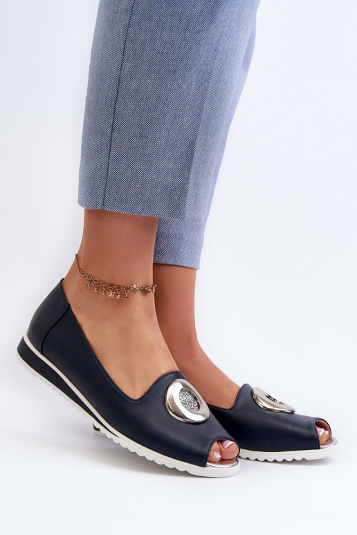 Women's Pumps with Eco Leather Decoration Navy Blue Biolita Women's Pumps with Eco Leather Decoration Navy Blue Biolita