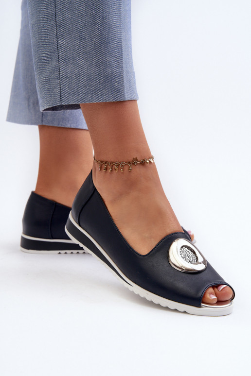 Women's Pumps with Eco Leather Decoration Navy Blue Biolita Women's Pumps with Eco Leather Decoration Navy Blue Biolita