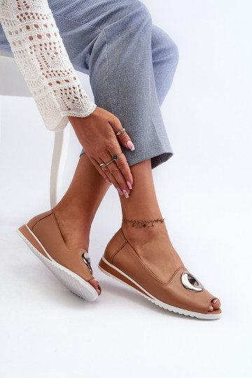 Women's Court Shoes with Eco Leather Decoration Dark Beige Biolita 2