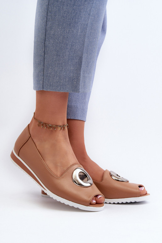 Women's Court Shoes with Eco Leather Decoration Dark Beige Biolita