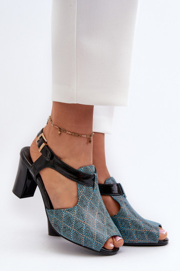 Women's Turquoise Faux Leather High Heel Sandals Queenmarie 2