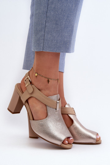 Women's Sandals with High Heel Made of Eco Leather Gold Queenmarie 2