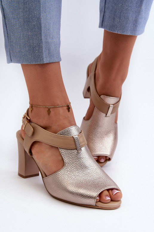 Women's Sandals with High Heel Made of Eco Leather Gold Queenmarie Women's Sandals with High Heel Made of Eco Leather Gold Queenmarie