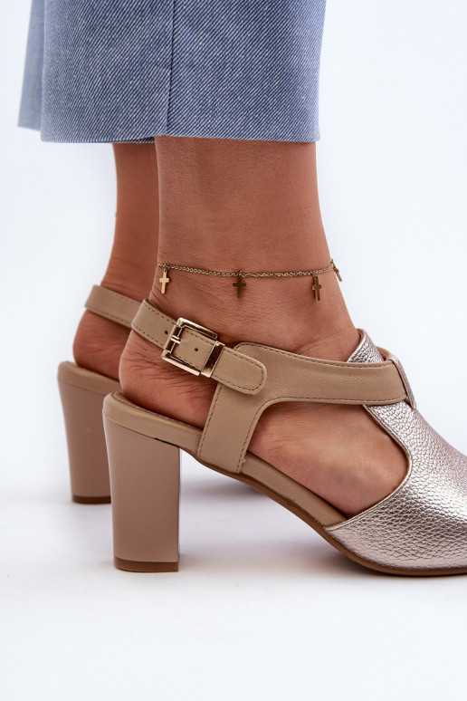 Women's Sandals with High Heel Made of Eco Leather Gold Queenmarie Women's Sandals with High Heel Made of Eco Leather Gold Queenmarie