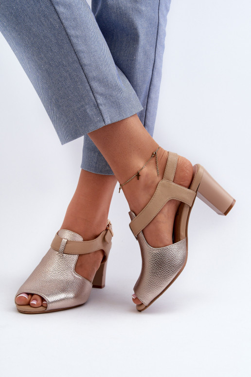 Women's Sandals with High Heel Made of Eco Leather Gold Queenmarie Women's Sandals with High Heel Made of Eco Leather Gold Queenmarie