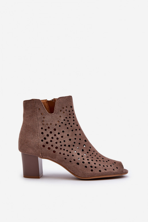Women's Openwork Eco Suede Boots On High Heel With Open Toes Brown Halania