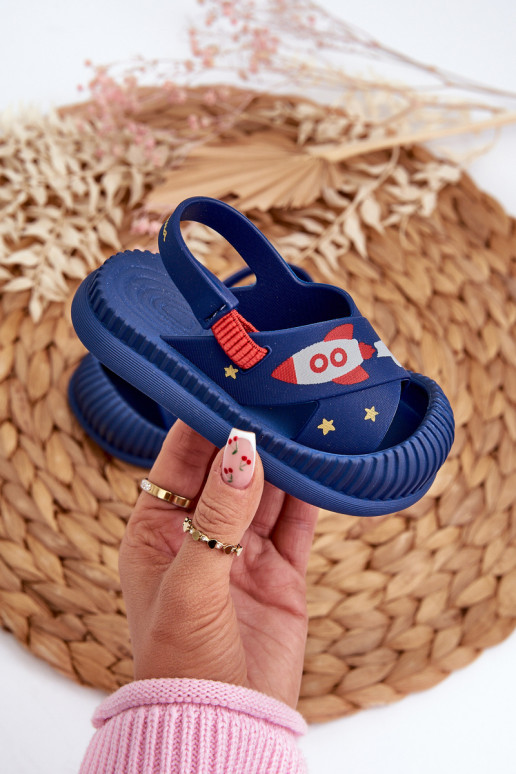 Light Children's Slides Sandals With Animal Motif navy blue Rico Light Children's Slides Sandals With Animal Motif navy blue Rico