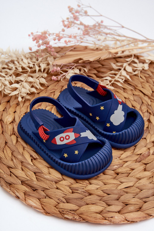 Light Children's Slides Sandals With Animal Motif navy blue Rico Light Children's Slides Sandals With Animal Motif navy blue Rico