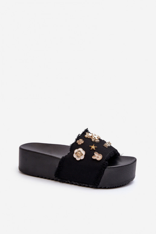 Women's Platform Flip-Flops With Pins Black Zranesia