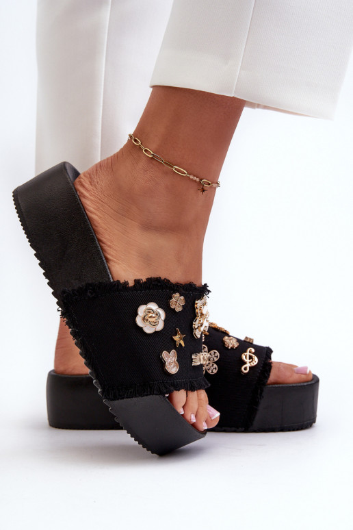 Women's Platform Flip-Flops With Pins Black Zranesia