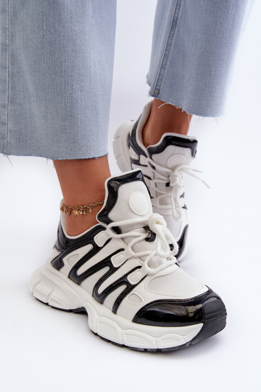Sneakersy Damskie Biało-Czarne Ahmani