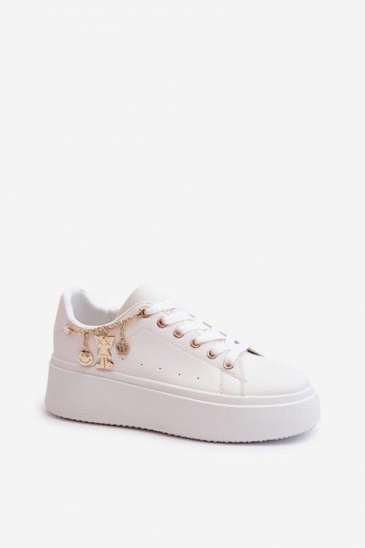 Sneakersy Damskie Na Platformie Z Zawieszkami Białe Tivissa