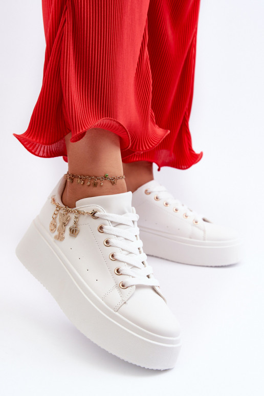 Sneakersy Damskie Na Platformie Z Zawieszkami Białe Tivissa