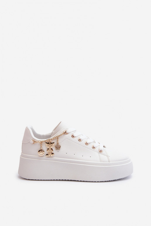 Sneakersy Damskie Na Platformie Z Zawieszkami Białe Tivissa