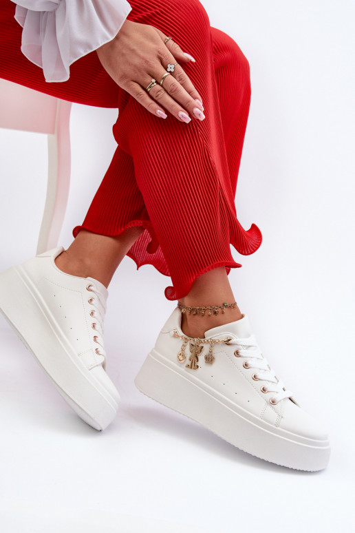 Sneakersy Damskie Na Platformie Z Zawieszkami Białe Tivissa