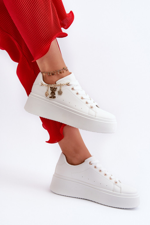 Sneakersy Damskie Na Platformie Z Zawieszkami Białe Tivissa