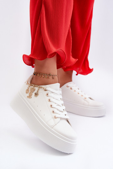 Sneakersy Damskie Na Platformie Z Zawieszkami Białe Tivissa