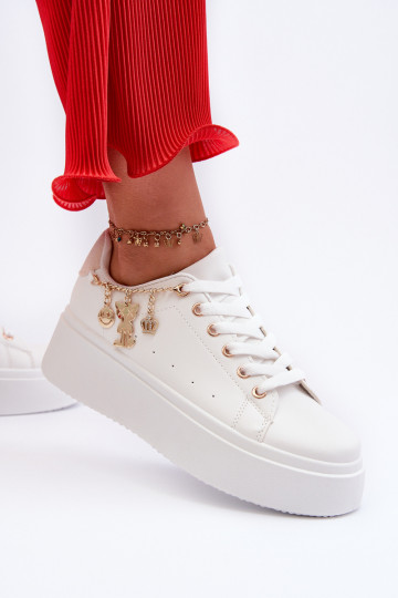 Sneakersy Damskie Na Platformie Z Zawieszkami Białe Tivissa 2