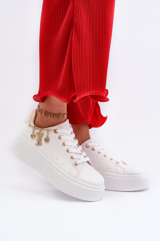Sneakersy Damskie Na Platformie Z Zawieszkami Białe Tivissa