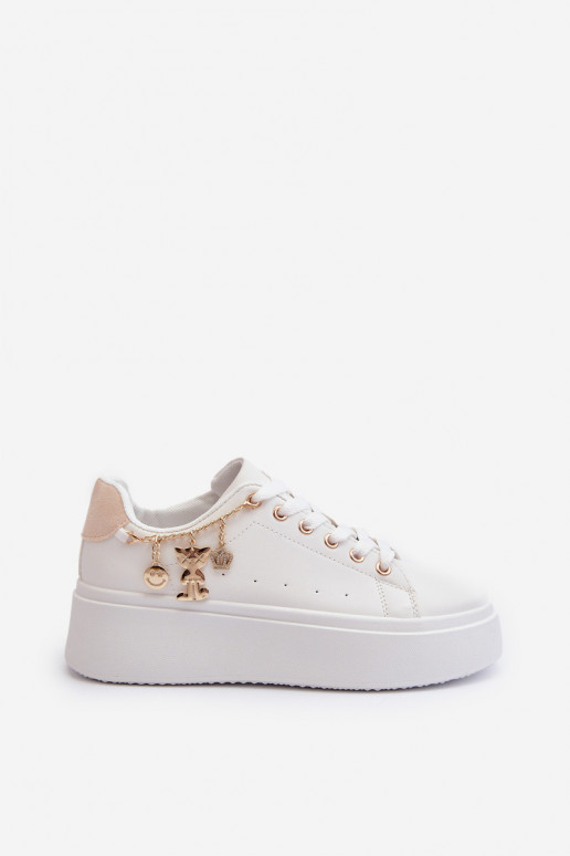 Sneakersy Damskie Na Platformie Z Zawieszkami Białe Tivissa