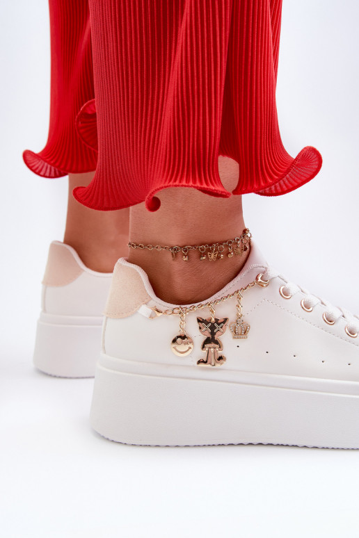 Sneakersy Damskie Na Platformie Z Zawieszkami Białe Tivissa