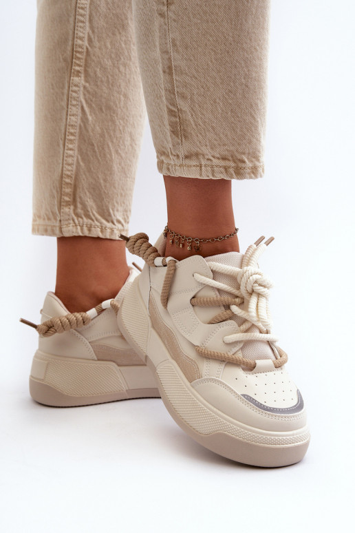 Sneakersy Damskie Na Platformie Beżowe Moariella
