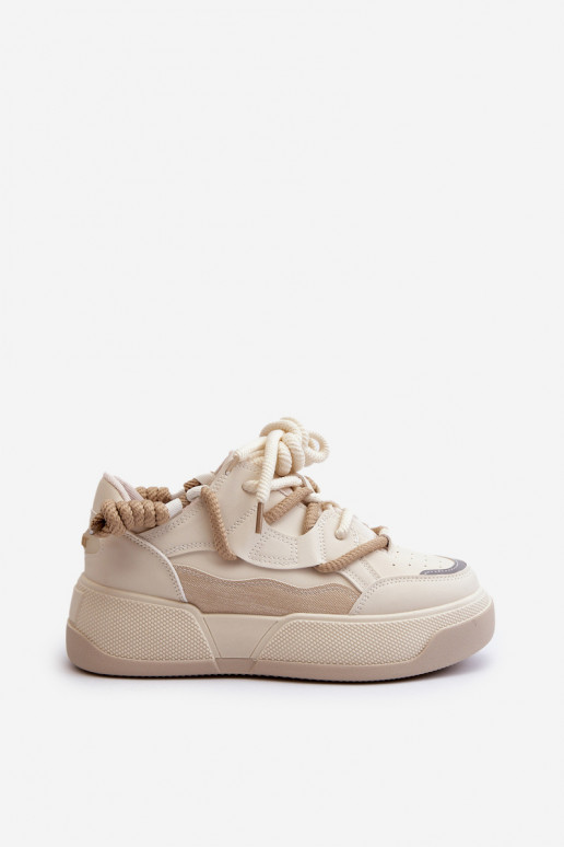 Sneakersy Damskie Na Platformie Beżowe Moariella