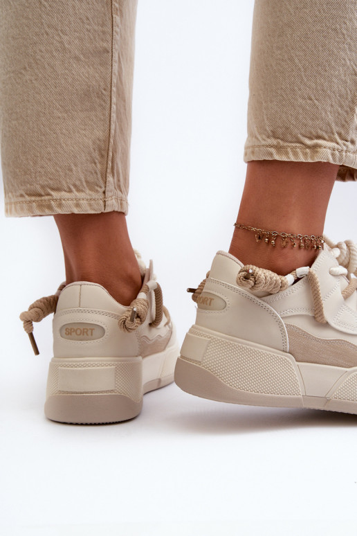 Sneakersy Damskie Na Platformie Beżowe Moariella