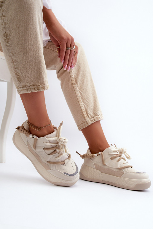 Sneakersy Damskie Na Platformie Beżowe Moariella
