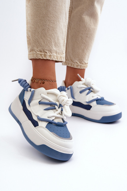 Sneakersy Damskie Na Platformie Niebieskie Moariella