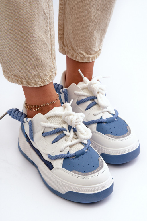 Sneakersy Damskie Na Platformie Niebieskie Moariella