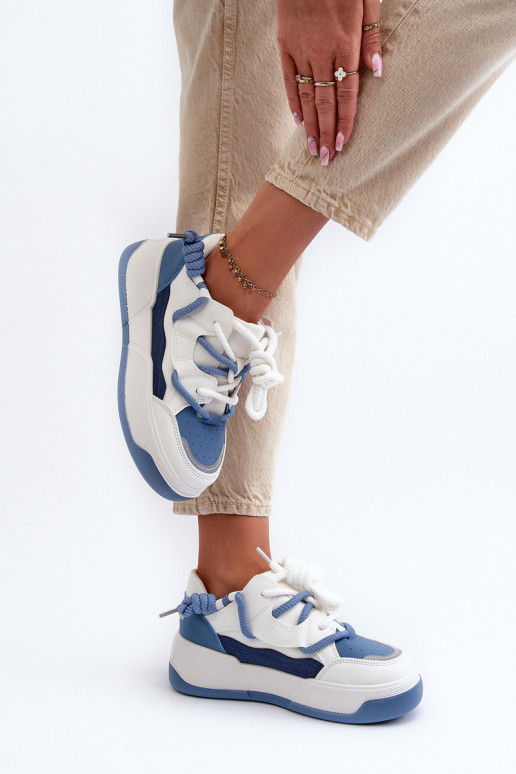 Sneakersy Damskie Na Platformie Niebieskie Moariella