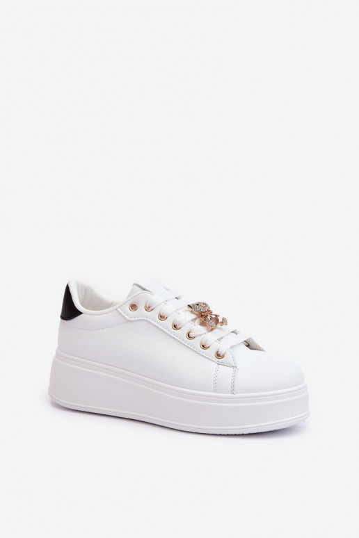 Sneakersy Damskie Na Platformie Z Misiem Białe Moanda