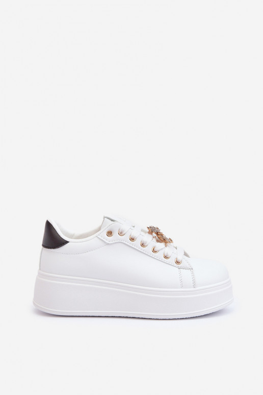 Sneakersy Damskie Na Platformie Z Misiem Białe Moanda