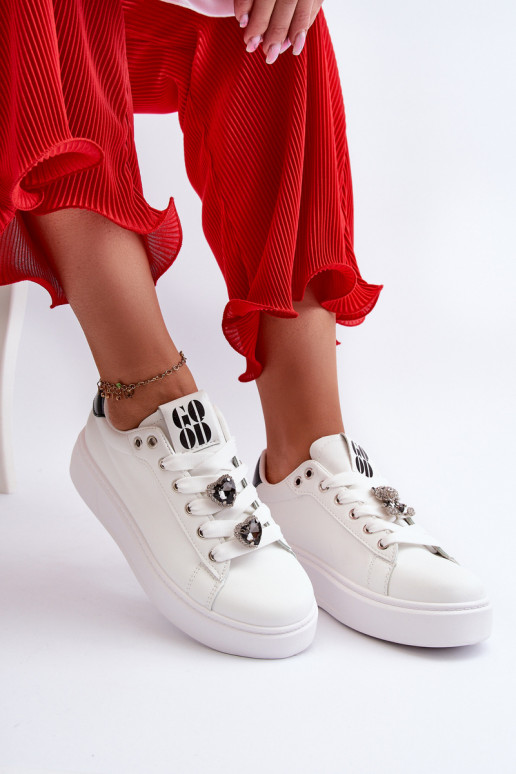 Women's Platform Sneakers With Heart Pins, White Azamia Women's Platform Sneakers With Heart Pins, White Azamia