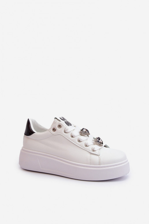 Women's Platform Sneakers With Heart Pins, White Azamia