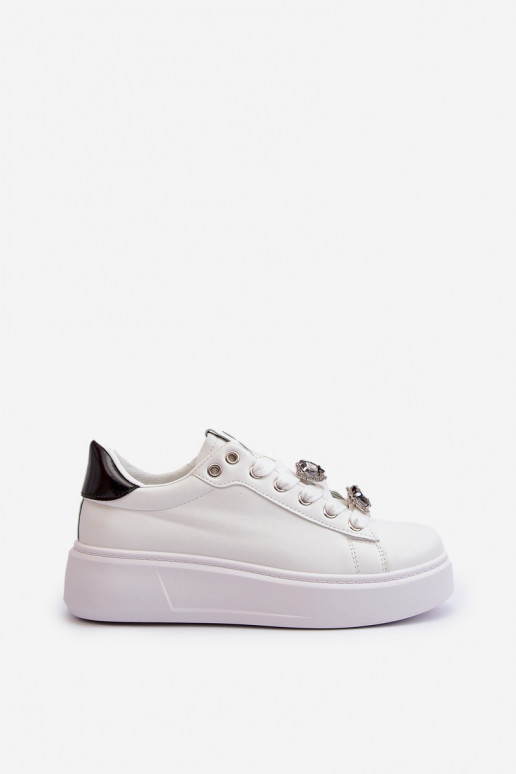 Women's Platform Sneakers With Heart Pins, White Azamia