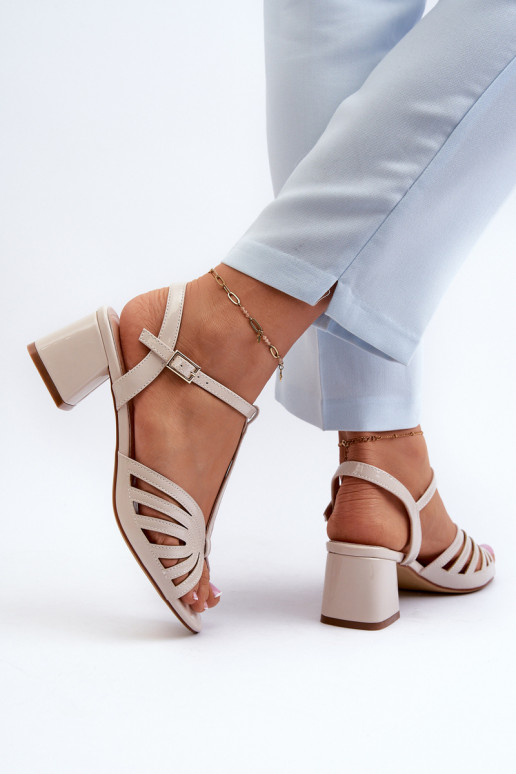 Beige Glossy Women's Sandals with Heels Sergio Leone SK880 Beige Glossy Women's Sandals with Heels Sergio Leone SK880