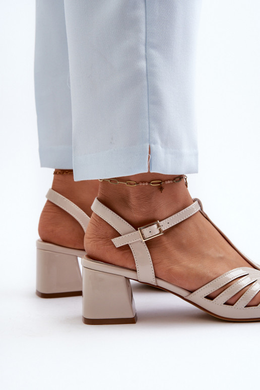 Beige Glossy Women's Sandals with Heels Sergio Leone SK880 Beige Glossy Women's Sandals with Heels Sergio Leone SK880
