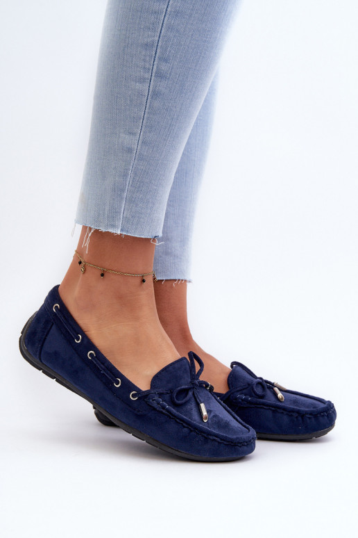 Women's Navy Suede Moccasins Si Passione