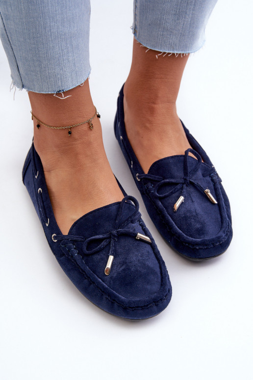 Women's Navy Suede Moccasins Si Passione