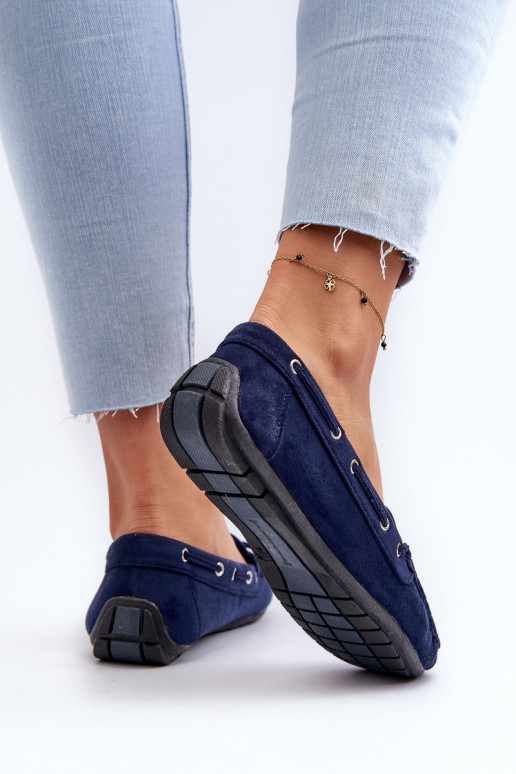 Women's Navy Suede Moccasins Si Passione
