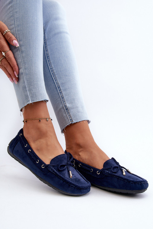 Women's Navy Suede Moccasins Si Passione