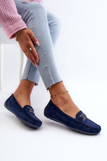 Women's Stylish Suede Moccasins Navy Blue Rabell 2