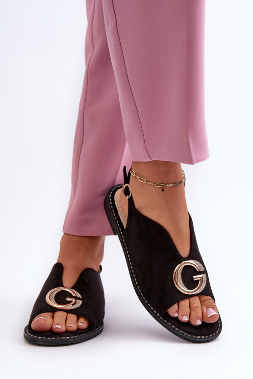 Elegant Women's Sandals with Eco Suede Decoration S.Barski KV27-058 Black