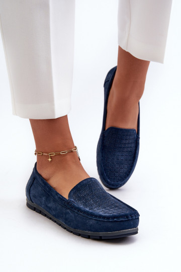 Navy Blue Women's Suede Moccasins S.Barski LR755 2